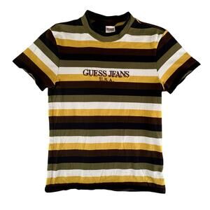 Vintage 90s Guess Jeans Striped Tee XS USA Made Unisex Streetwear Hip Hop Retro